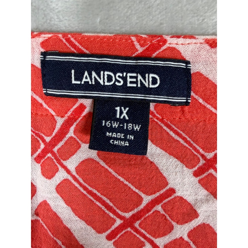 Lands End Two Swim Tunic Tops 1X XL Pink Orange Geometric Floral Pool Beach - Picture 13 of 16